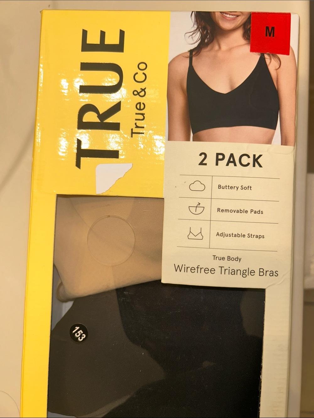 True & Co. 2-Pack Wirefree Triangle Bras in Black & Nude
